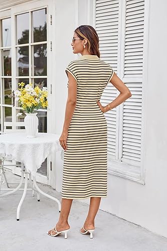 GRACE KARIN Women’s Polo V Neck Midi Dress Side Slit Ruched Summer
