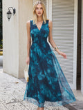 Womens Dresses 2026 Summer V-Neck Ruffle Cap Sleeve Empire Waist Flowy Striped Beach Midi Maxi Dress with Pockets