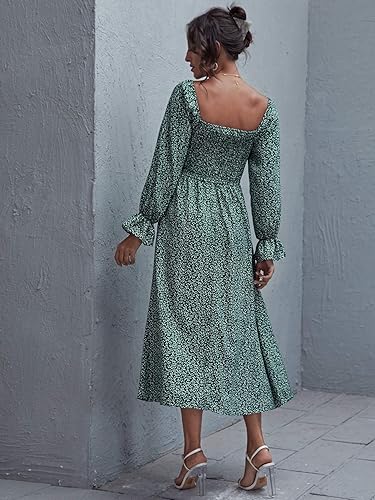Floerns Women’s Boho Maxi Dress Square Neck Smocked Puff Sleeve A-Line