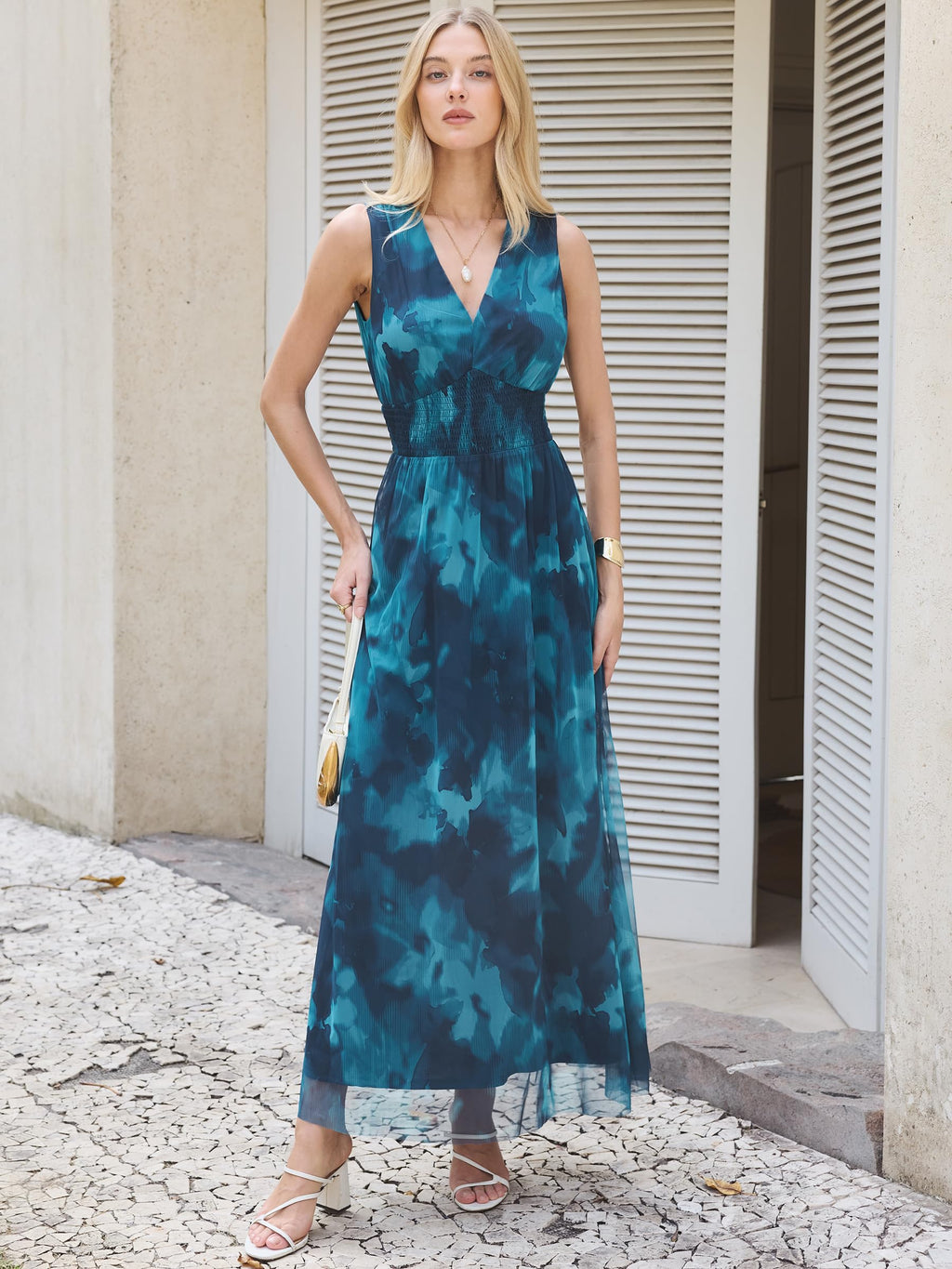 Womens Dresses 2026 Summer V-Neck Ruffle Cap Sleeve Empire Waist Flowy Striped Beach Midi Maxi Dress with Pockets