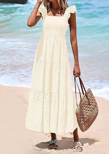 PRETTYGARDEN Women’s Summer Maxi Dress Eyelet Smocked Flowy w/ Pockets