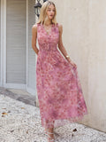 Womens Dresses 2026 Summer V-Neck Ruffle Cap Sleeve Empire Waist Flowy Striped Beach Midi Maxi Dress with Pockets