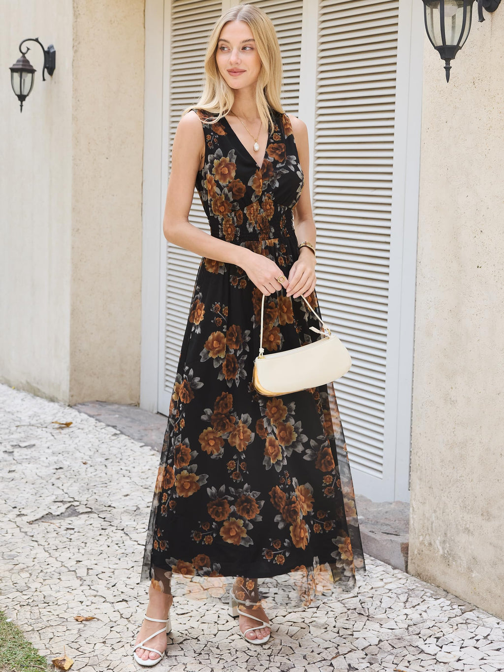 Womens Dresses 2026 Summer V-Neck Ruffle Cap Sleeve Empire Waist Flowy Striped Beach Midi Maxi Dress with Pockets