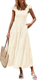 PRETTYGARDEN Women’s Summer Maxi Dress Eyelet Smocked Flowy w/ Pockets