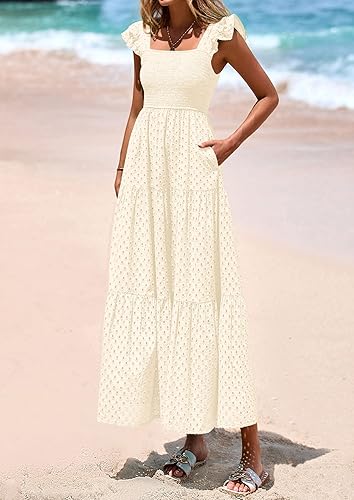 PRETTYGARDEN Women’s Summer Maxi Dress Eyelet Smocked Flowy w/ Pockets