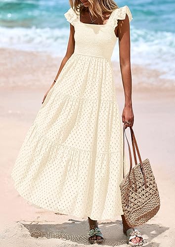 PRETTYGARDEN Women’s Summer Maxi Dress Eyelet Smocked Flowy w/ Pockets